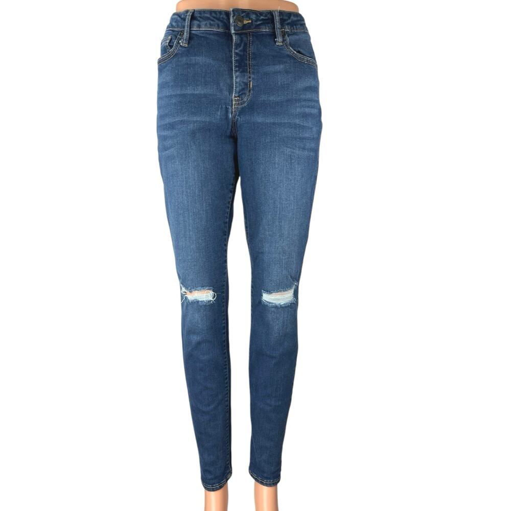 Gap Women's Blue Distressed Stretch High Waisted Skinny Denim Jeans Size 10